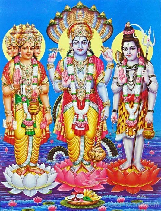Brahma Bhagwan Ki Photo with Shiva and Vishnu Ji